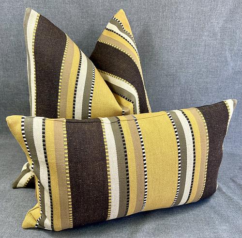 Lumbar Pillow - 24" x 14" -Bohemian; Lush textured stripes of gold.tans,creams, whites, taupes and black