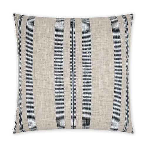 Luxury Pillow - 24" x 24" - Double Issue-Indigo; A multi textural linen fabric embroidered with blue stripes on a tan background. Same on both sides