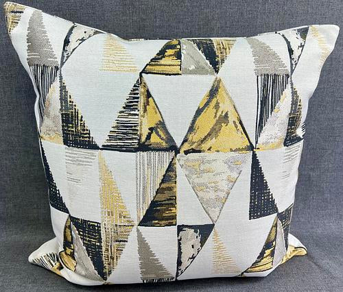 Luxury Pillow - 24" x 24" - Perspective; Golds & Grays in an abstract design embroidered over an ivory background