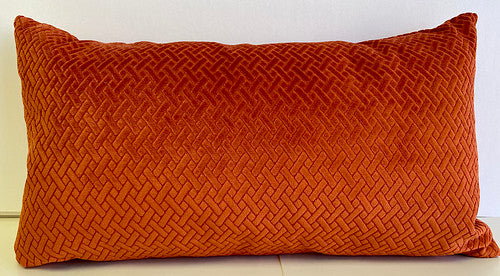 Flex Paprika Lumbar; Solid paprika chenille in a basketweave jacquard pattern