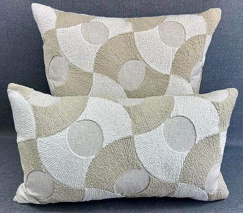 Luxury Pillow -  24" x 24" -  Montecito Moons; - Ivory and tan embroidered circles on a light taupe background same on both sides