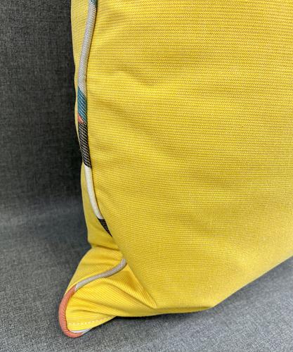 Luxury Outdoor Pillow - 22" x 22" - Saint Barts- Yellow with multi colored piping; Sunbrella, or equivalent, fabric with fiber fill