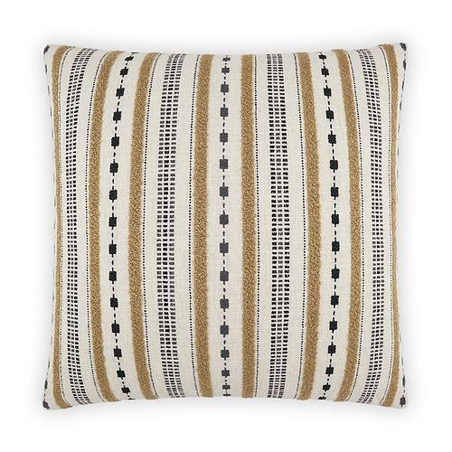 Luxury Pillow - 24" x 24" - Xuma-Camel; Embroidered  stripes of carmel, grey, and black over an ivory linen background