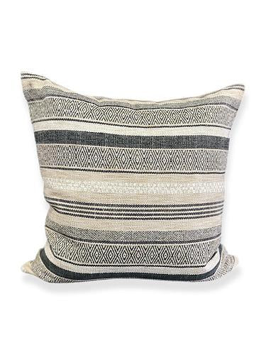 Luxury Pillow -  24" x 24" -  Holmby Hills - Textural woven striped fabric of patterned greys, blacks, tans and creams. Same fabric on both sides.