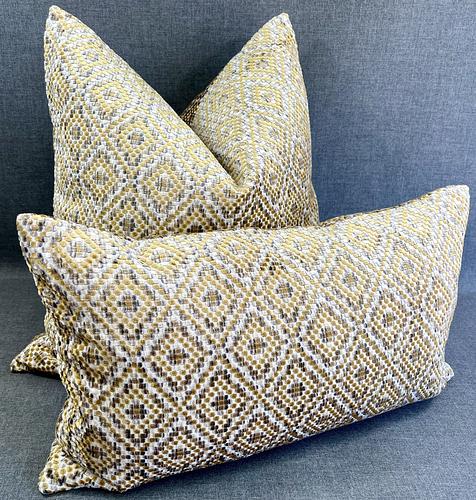 Luxury Pillow -  24" x 24" -  Bee Hive; - Yellow/Gold and grey embroidered on a light ivory background same on both sides