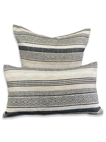 Luxury Pillow -  24" x 24" -  Holmby Hills - Textural woven striped fabric of patterned greys, blacks, tans and creams. Same fabric on both sides.