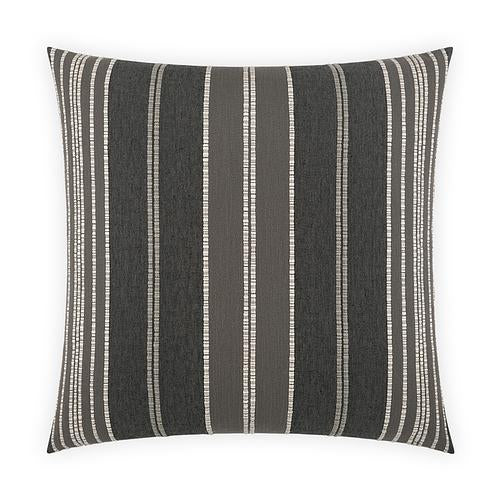 Luxury Pillow - 24" x 24" - Talbert-Charcoal ; A multi textural linen fabric in shades of grey embroidered with lighter grey stripes. Same on both sides