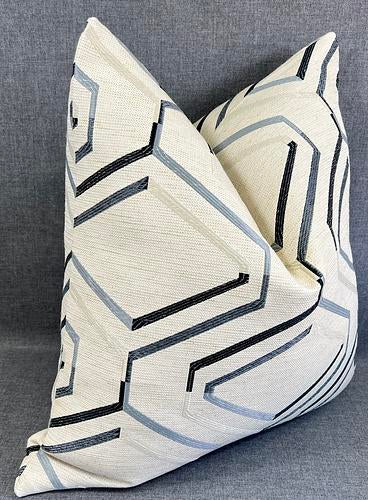 Luxury Pillow -  24" x 24" - Geo cream; Blue,white and grays in Geometric Pattern