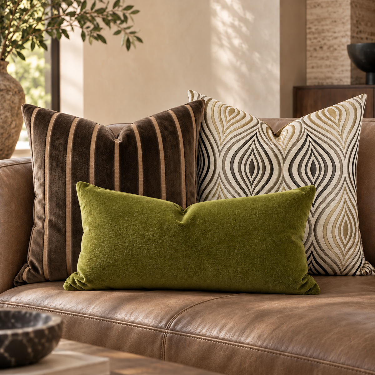 Elysian Stripe Chocolate – 24" × 24" Luxury Square Pillow