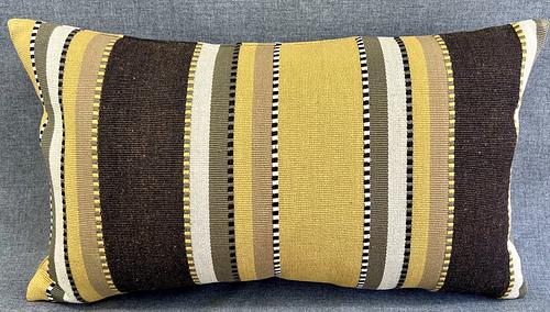 Lumbar Pillow - 24" x 14" -Bohemian; Lush textured stripes of gold.tans,creams, whites, taupes and black