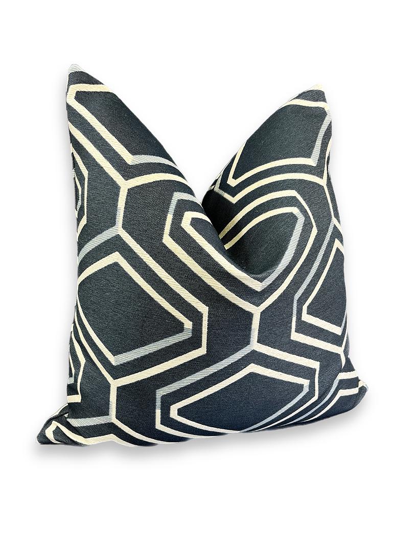 Luxury Pillow -  24" x 24" - Geo Blue; Blue,white and grays in Geometric Pattern