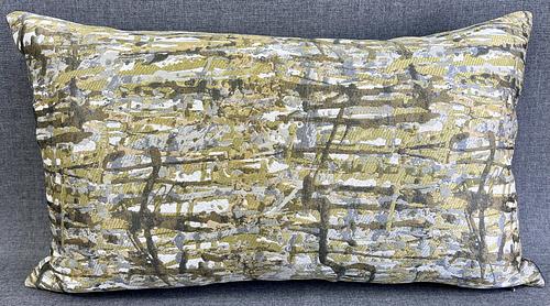 Luxury Lumbar Pillow - 24" x 14" -  Suzie's Abstract; Drips of greens, gold, silver and taupe. same fabric on both sides