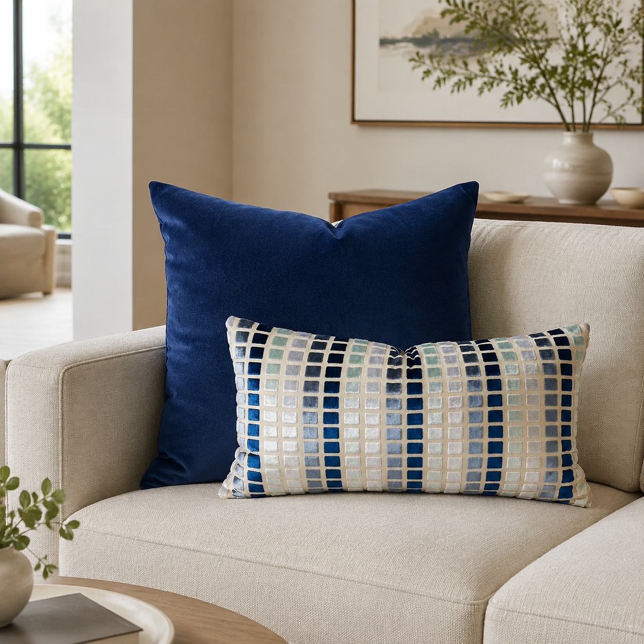 Luxury Pillow – 24" × 24" – Navy Blue Velvet
