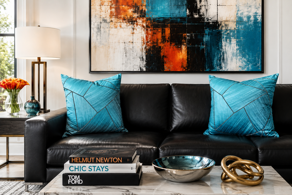 Luxury Pillow – 24" × 24" – Eclectic Line Aqua