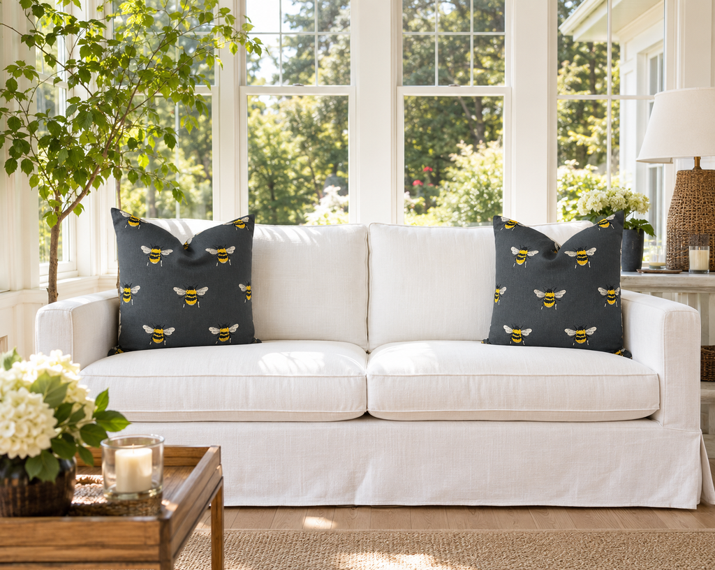 Luxury Pillow – 24" × 24" – Busy Bee Charcoal