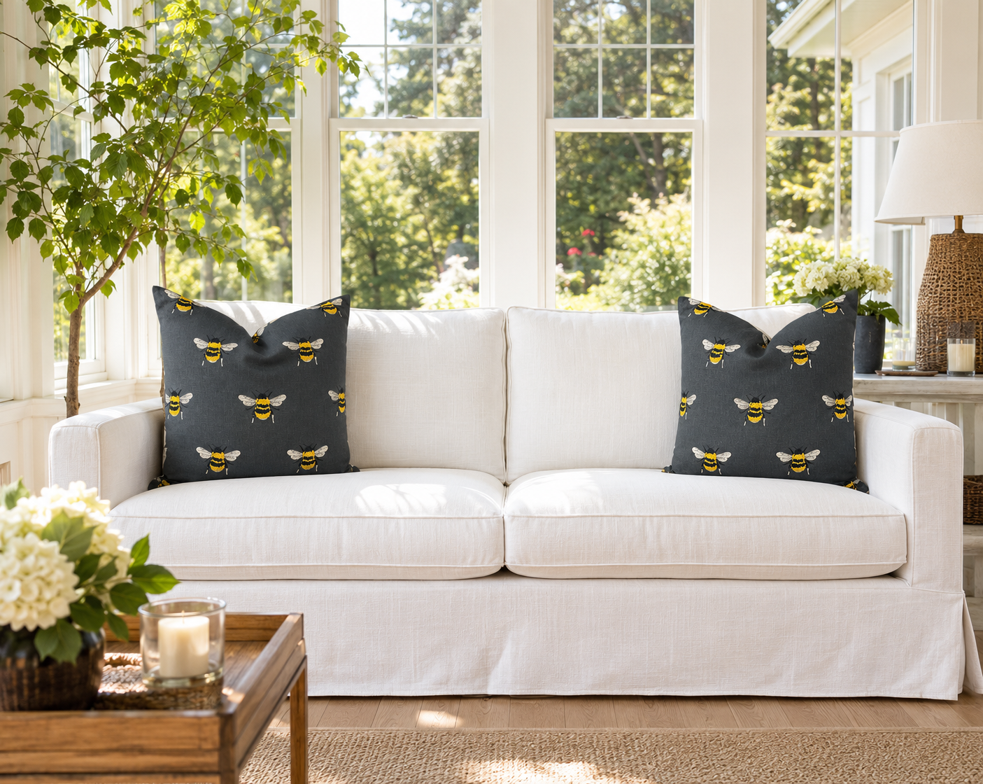 Luxury Pillow – 24" × 24" – Busy Bee Charcoal