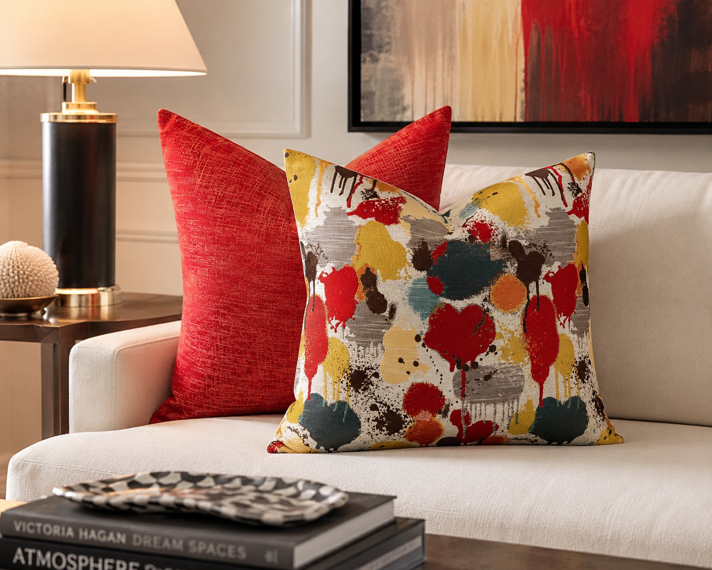 Luxury Pillow – 24" × 24" – Funfetti Red Cream