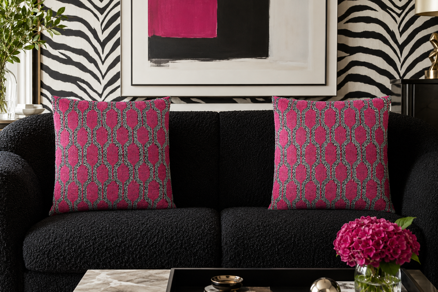 Luxury Pillow – 24" × 24" – Fringed Fuchsia