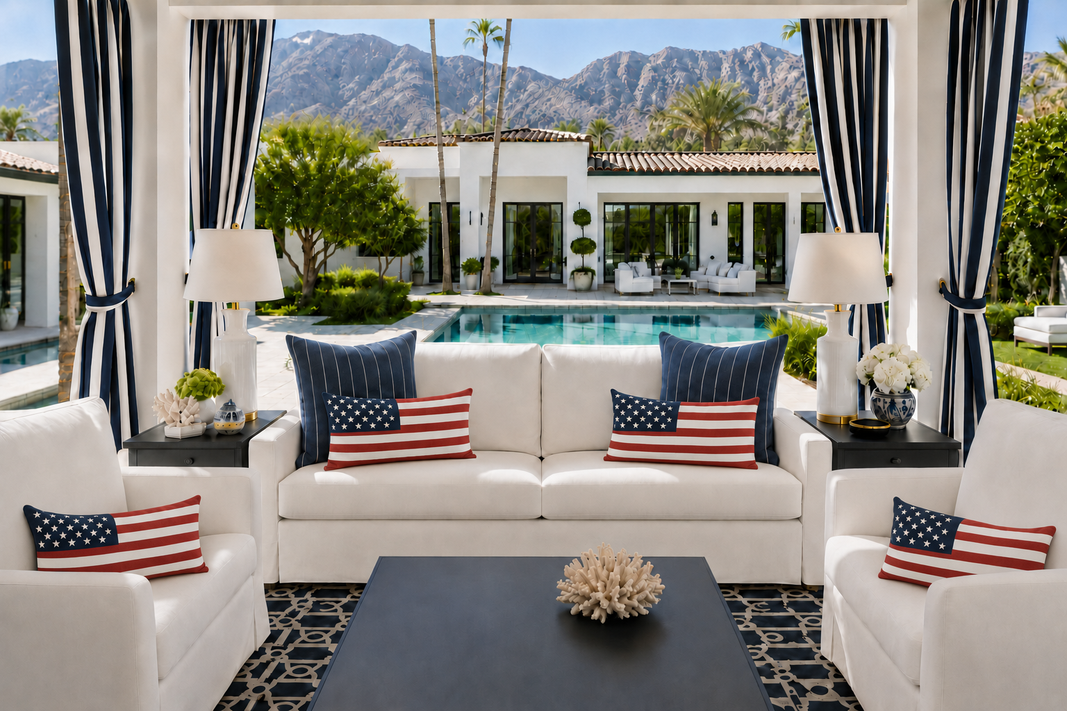 Luxury Outdoor Pillow – 22" × 22" – Malibu Indigo