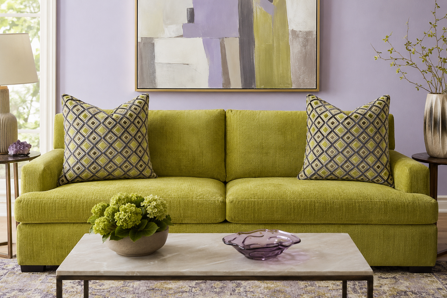 Luxury Pillow – 24" × 24" – Lime Diamond