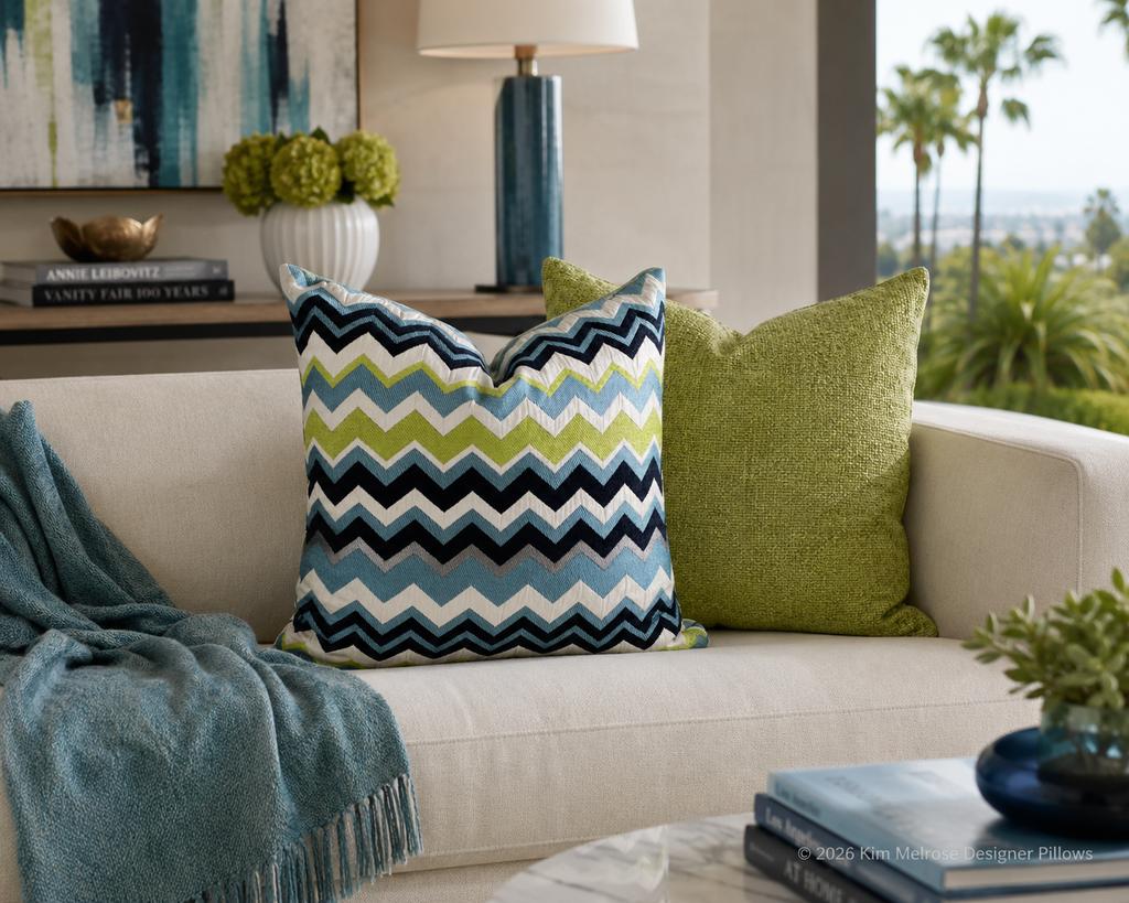 Luxury Pillow – 24" × 24" – Chevron Aqua