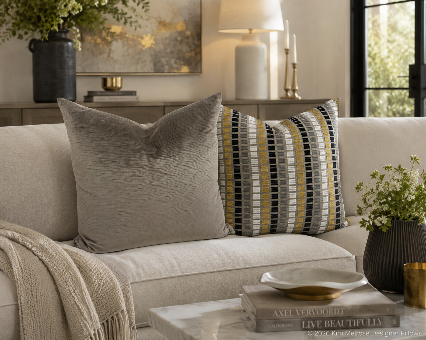 Luxury Pillow – 24" × 24" – Noir Grid