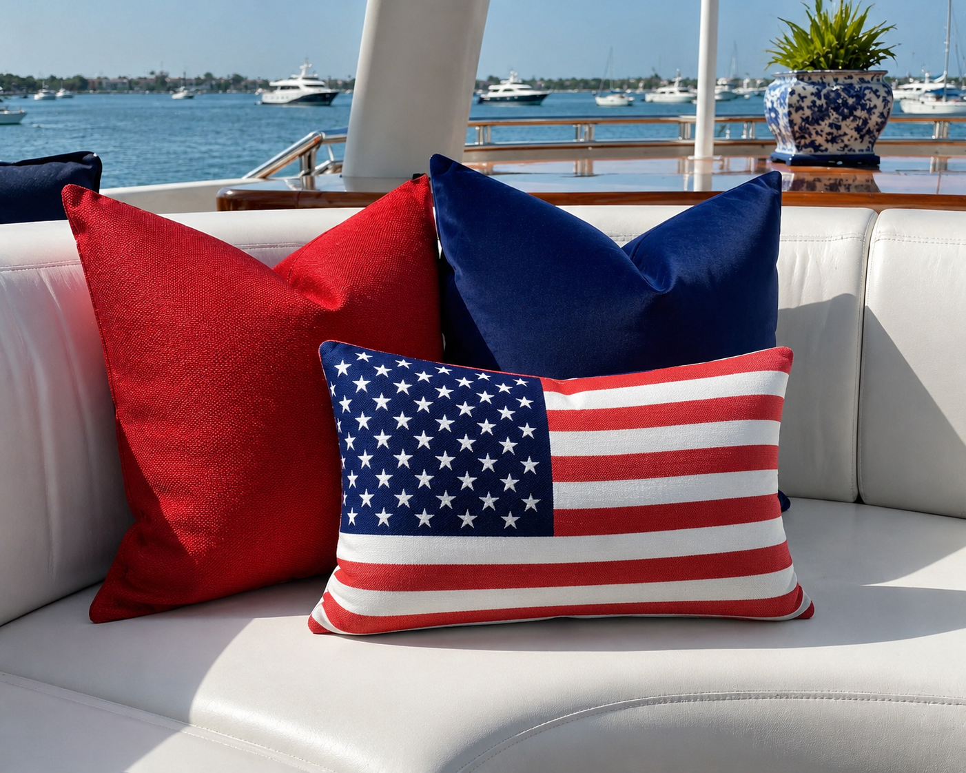 Luxury Outdoor Lumbar Pillow – 24" × 13" – Sunbrella American Flag