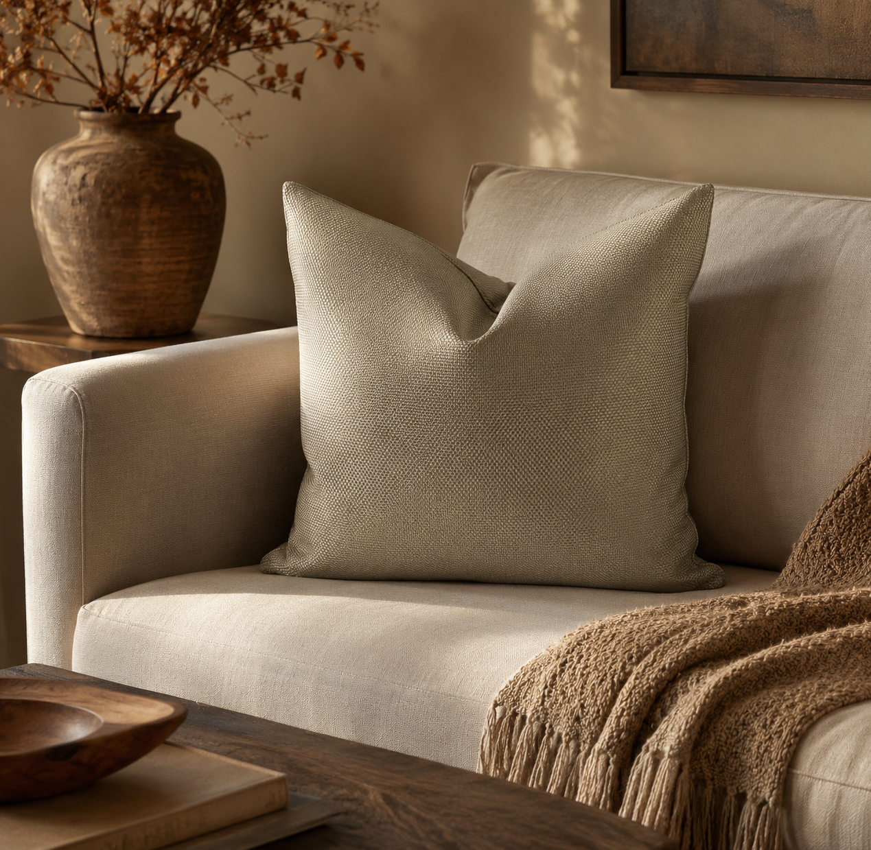 Luxury Pillow – 24" × 24" – Champagne Weave