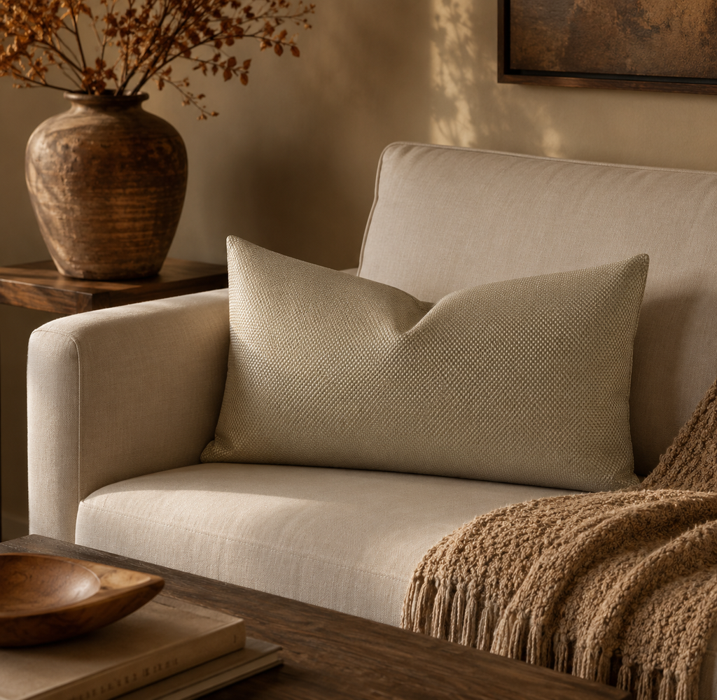 Luxury Lumbar Pillow – 24" × 14" – Champagne Weave