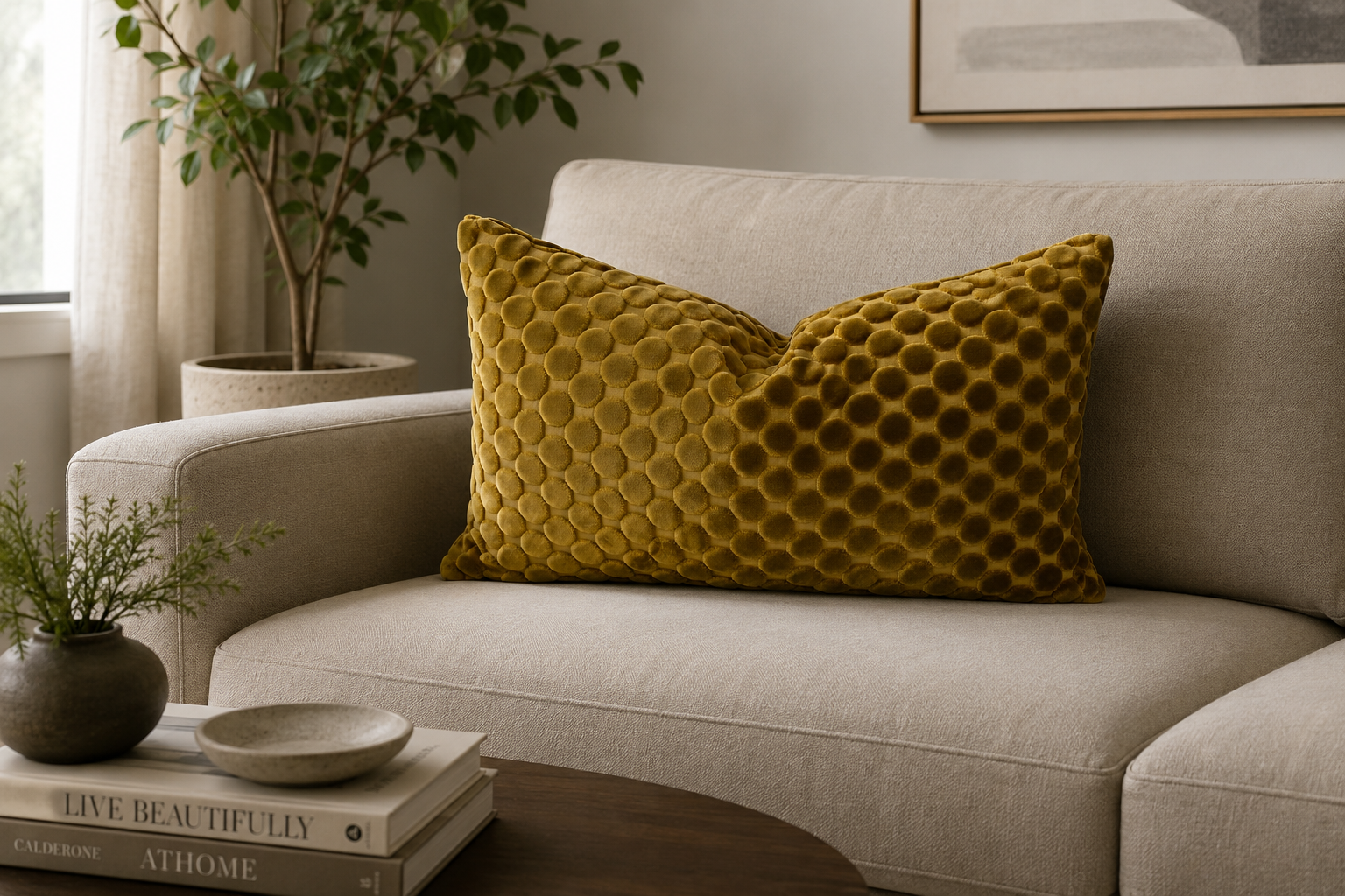 Luxury Lumbar Pillow – 24" × 14" – Dance Ochre