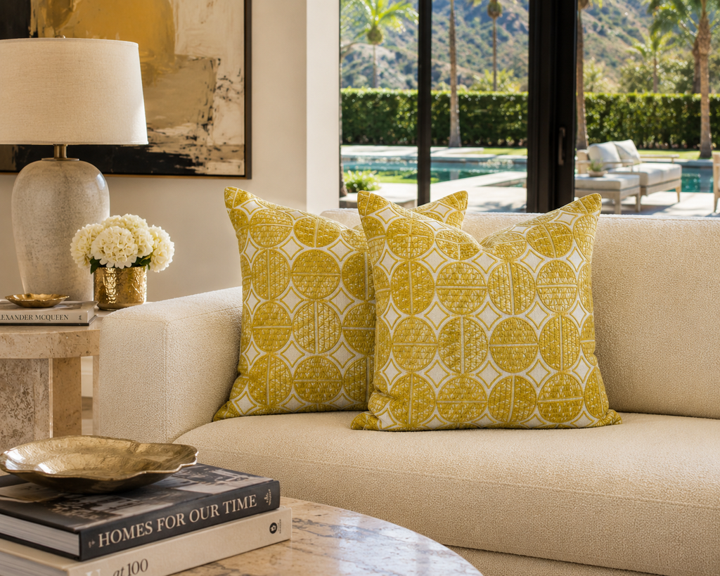 Luxury Pillow – 24" × 24" – Medallions Mustard
