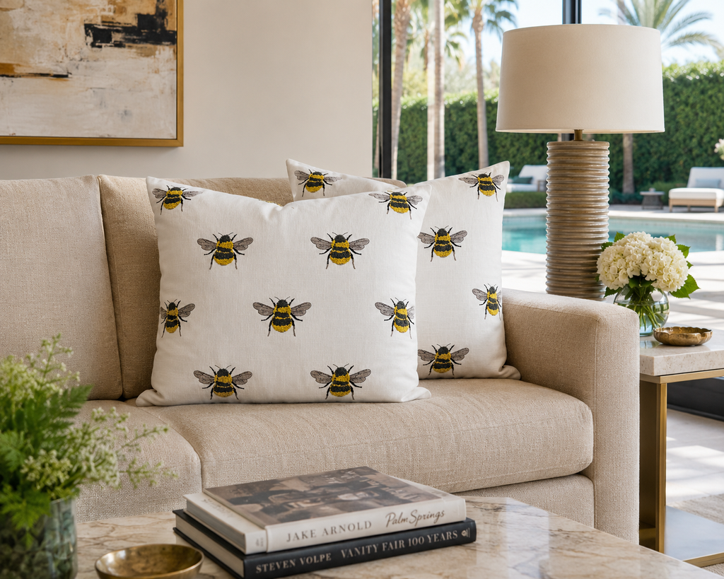 Luxury Pillow – 24" × 24" – Busy Bee White
