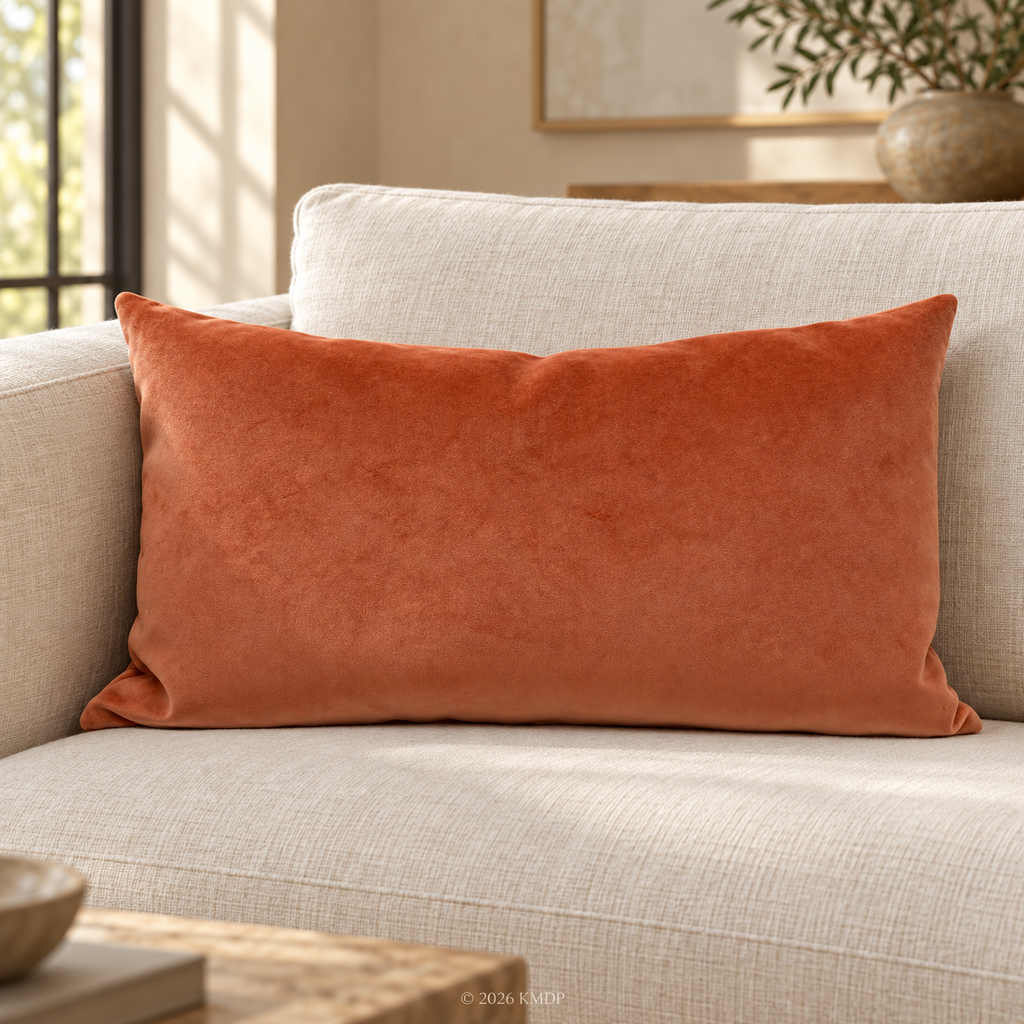 Salmon Velvet – 24" × 14" Luxury Lumbar Pillow
