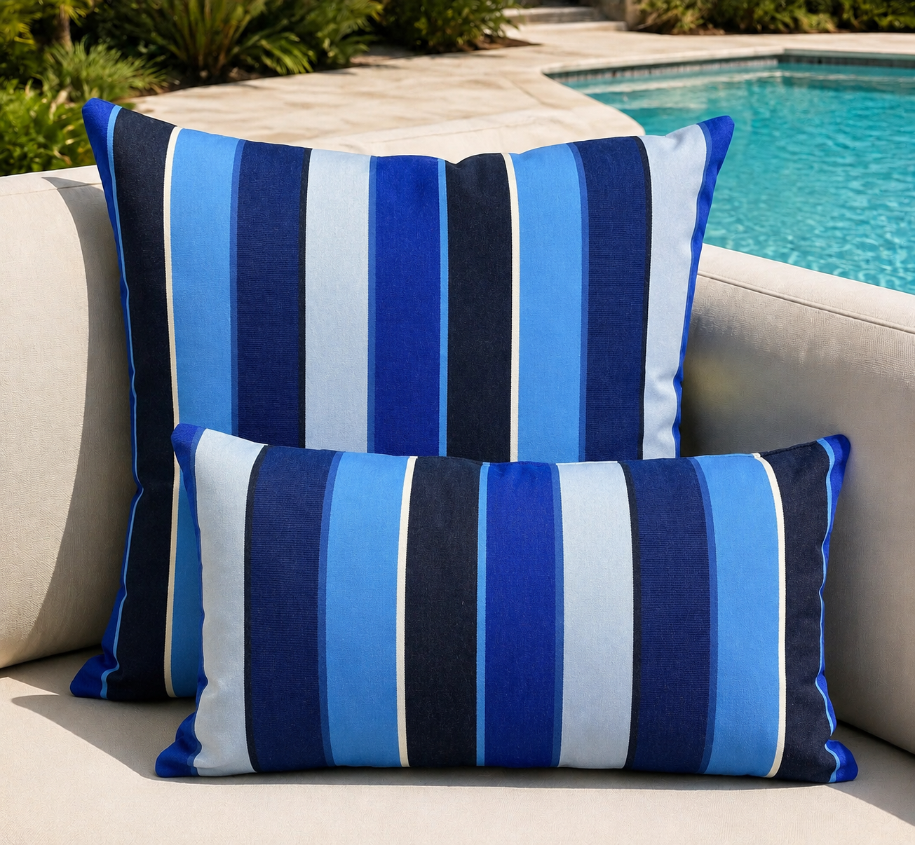 Luxury Outdoor Pillow – 22" × 22" – Resort Blue