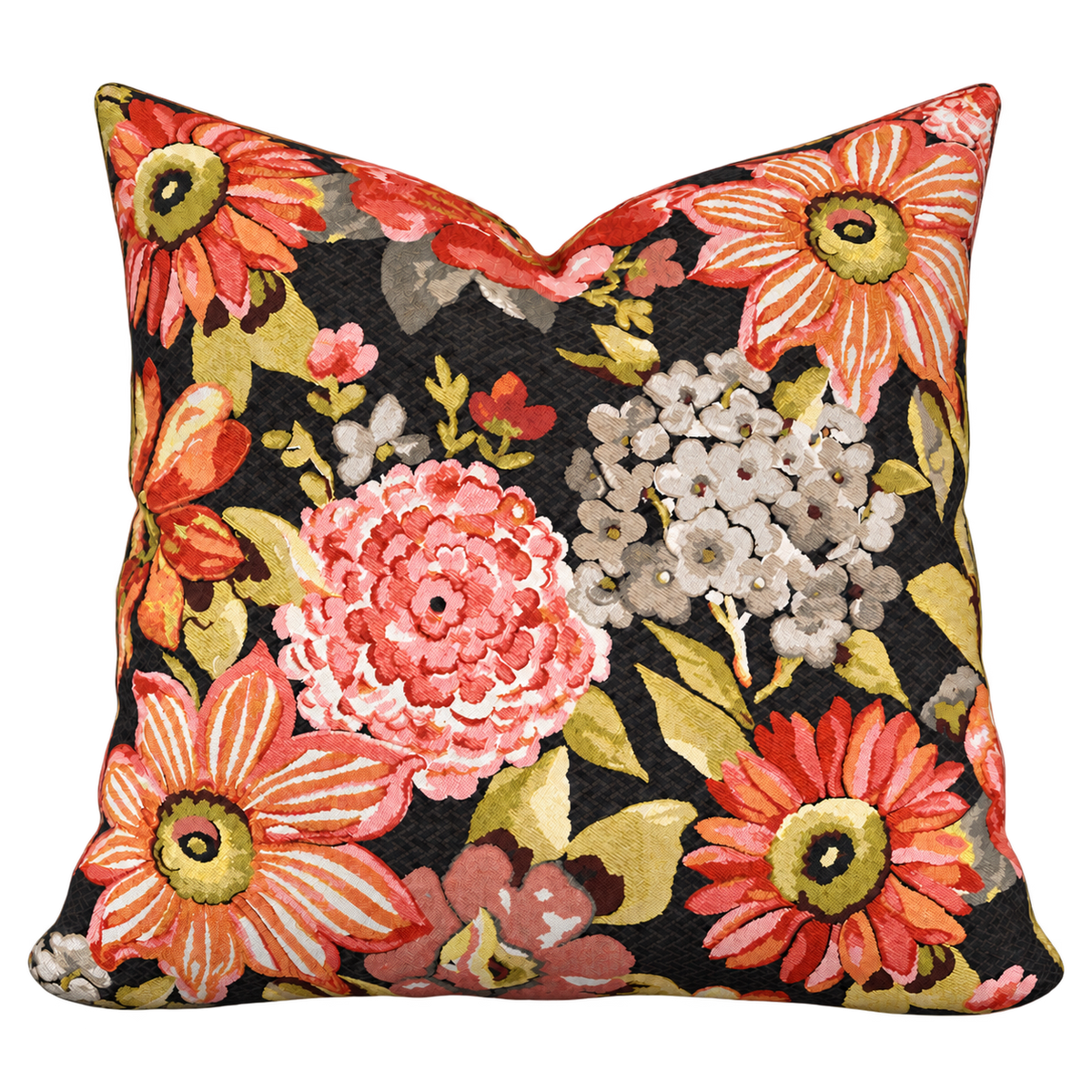 Geranium Charcoal – 24" × 24" Luxury Square Pillow