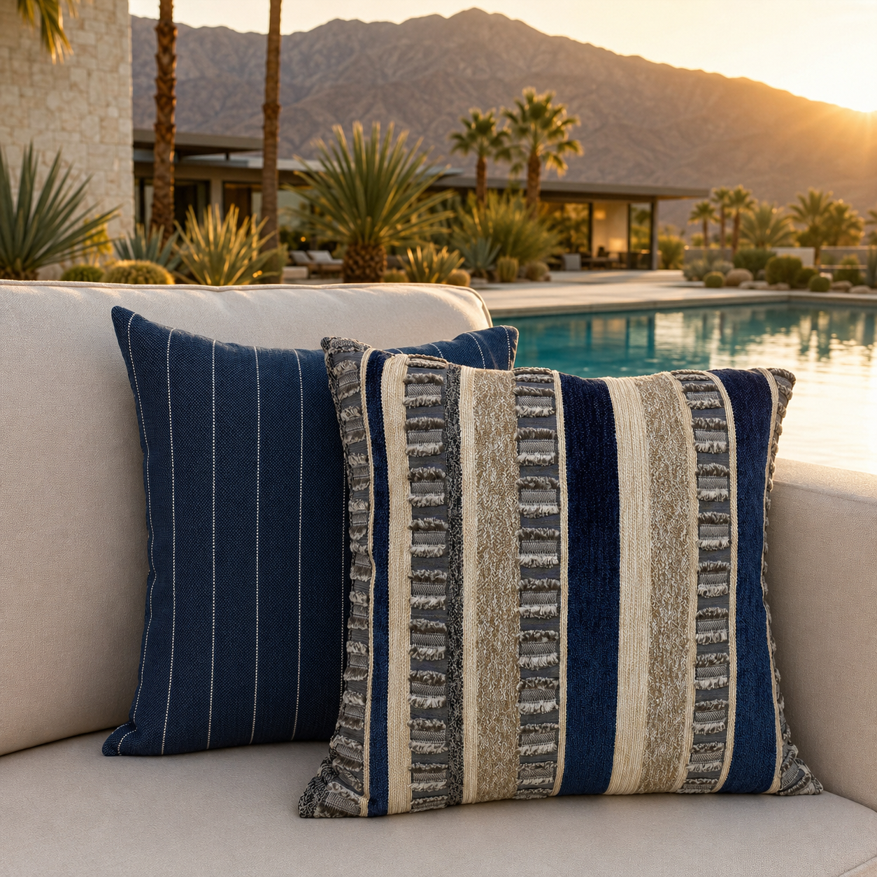 Luxury Outdoor Pillow – 22" × 22" – Teton Indigo
