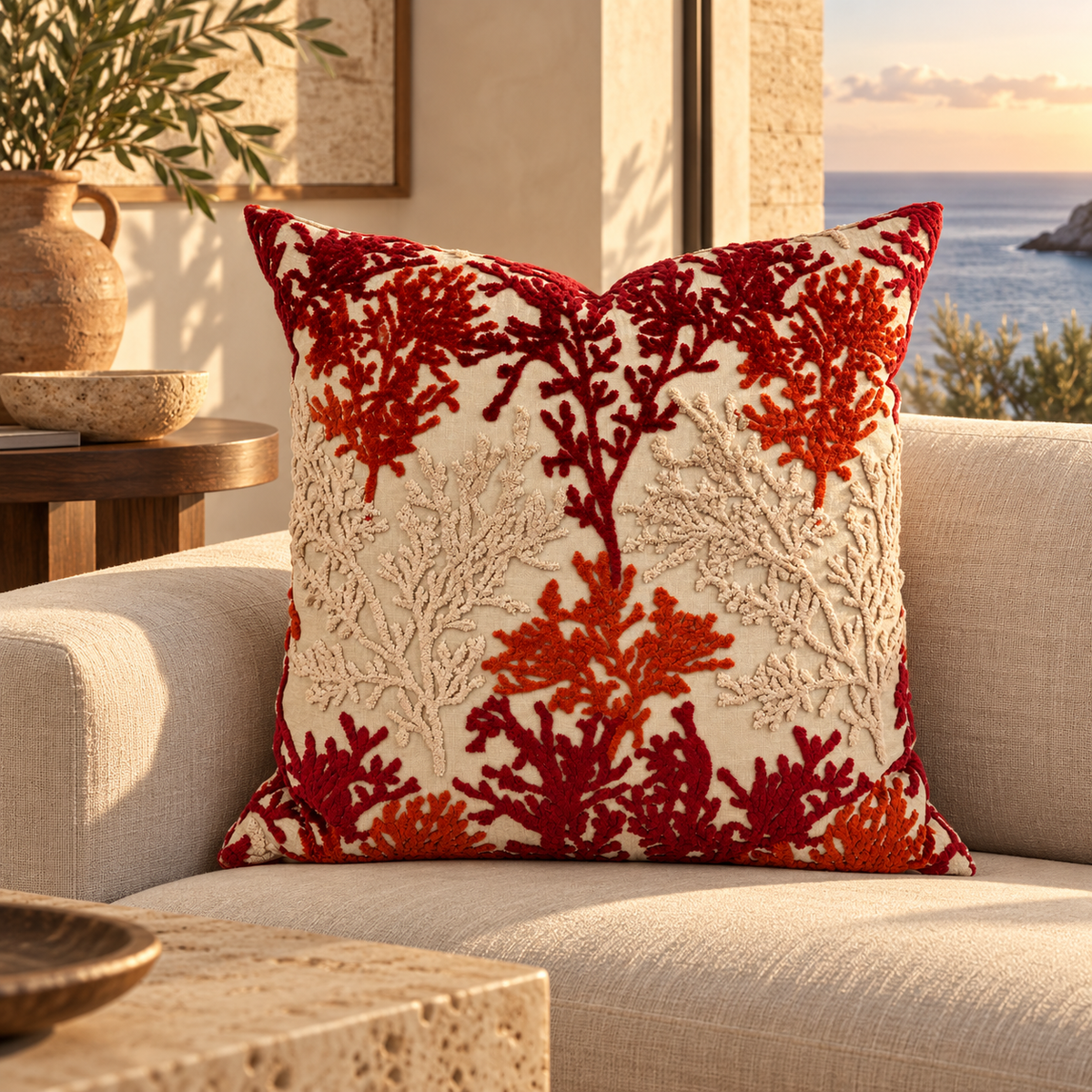 Barbados Sunset – 24" × 24" Luxury Square Pillow