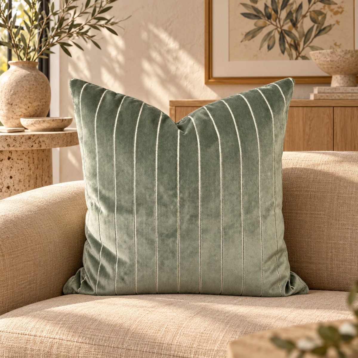 Bizete Sage – 24" × 24" Luxury Square Pillow