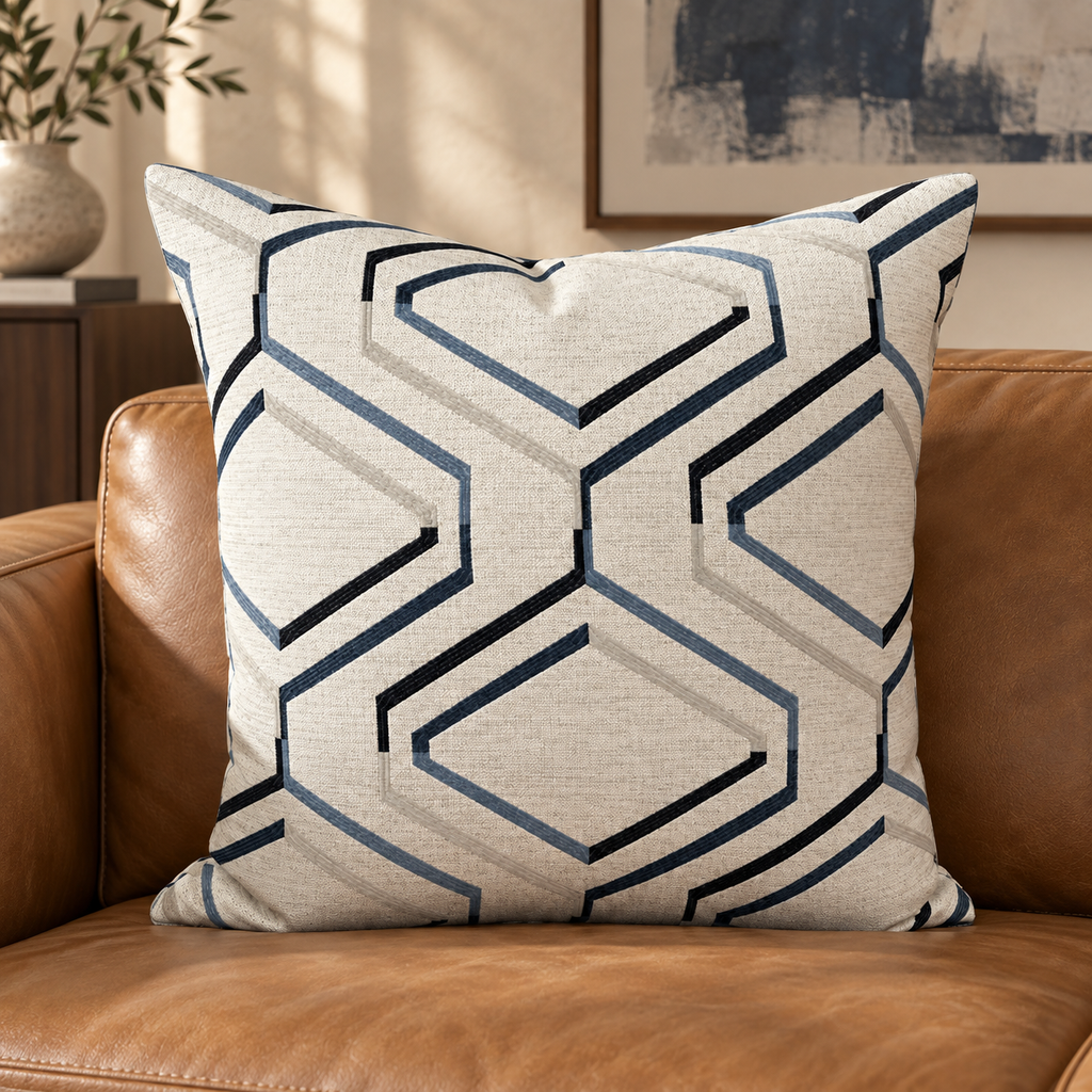 Geo Cream – 24" × 24" Luxury Square Pillow