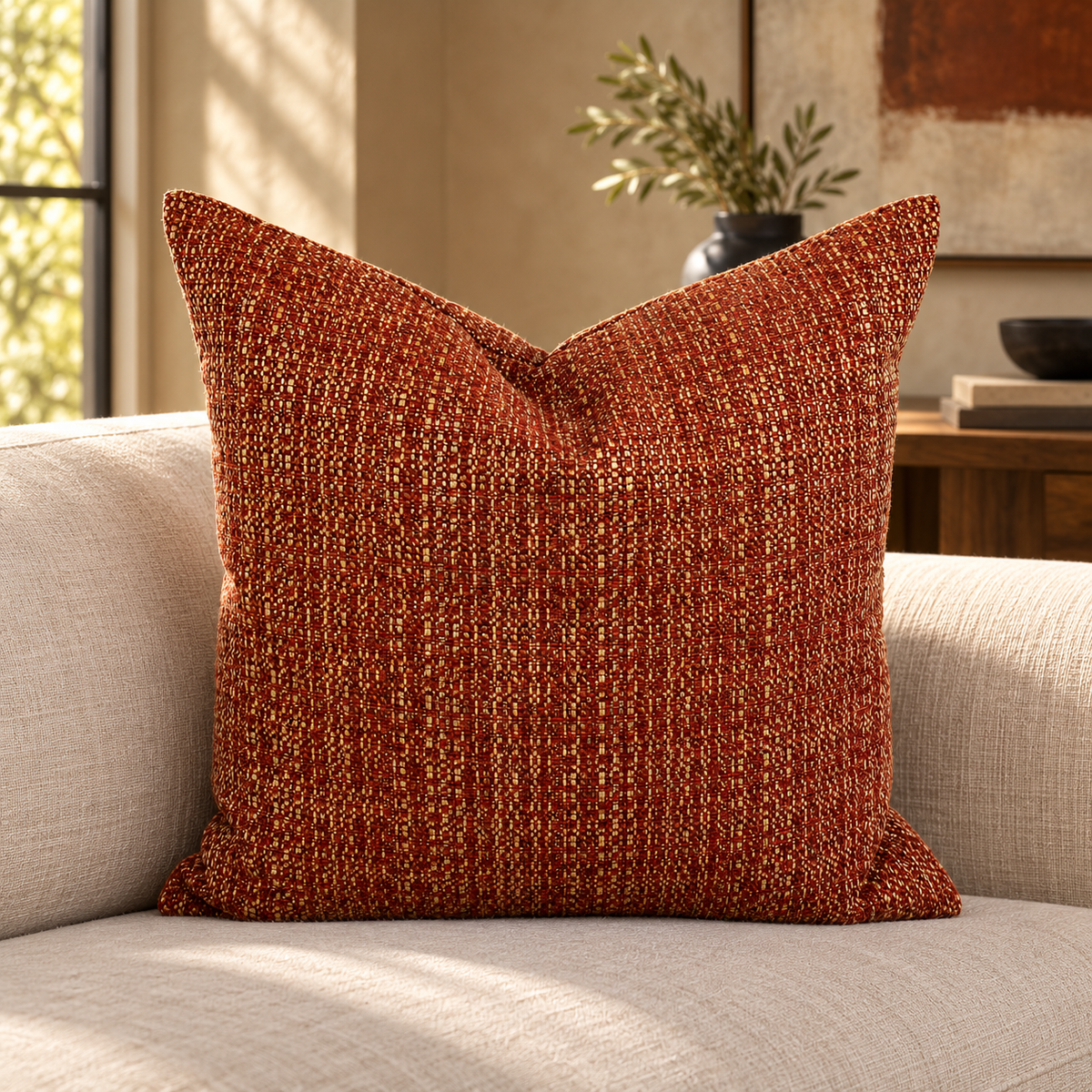 Jackie O Cinnabar – 24" × 24" Luxury Square Pillow