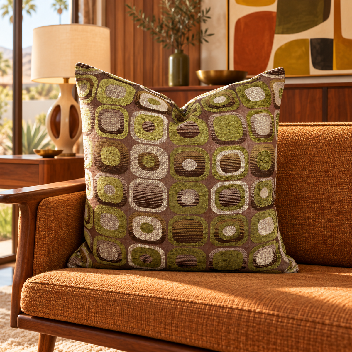 Mid Century Groove – 24" × 24" Luxury Square Pillow
