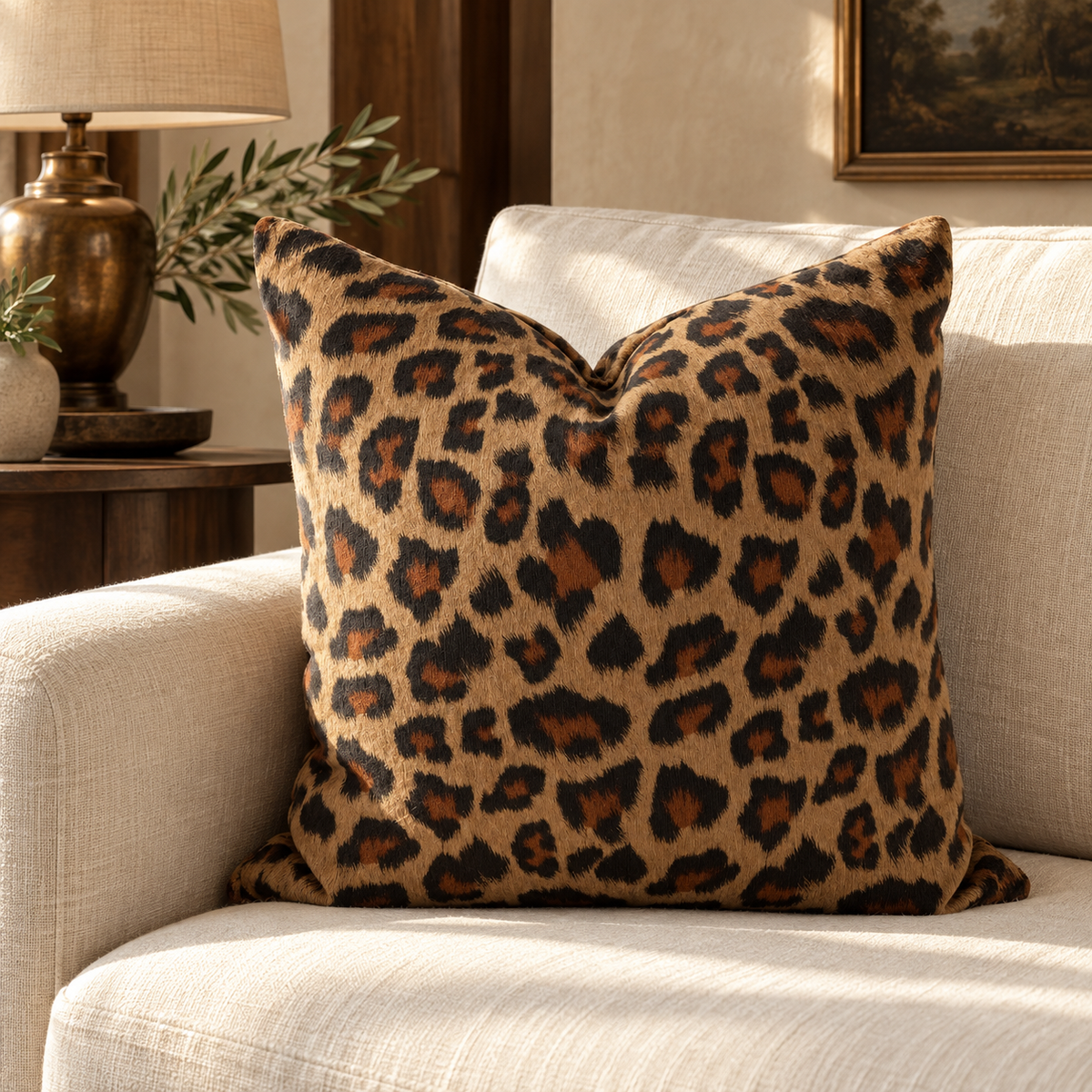 Panthera Toffee – 24" × 24" Luxury Square Pillow
