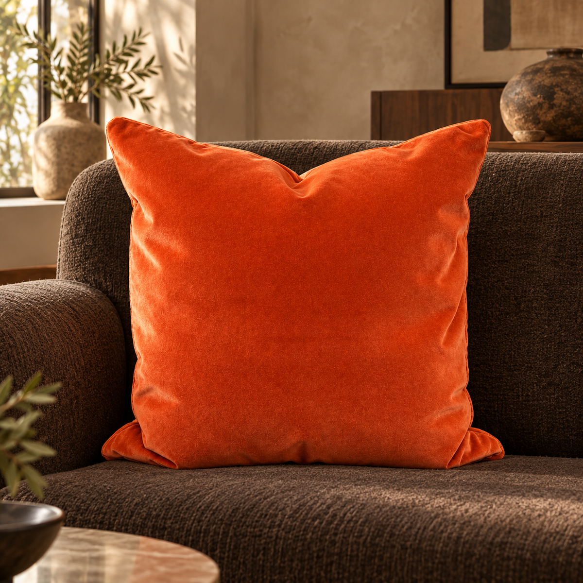 Paprika Mohair – 24" × 24" – Luxury Square Pillow