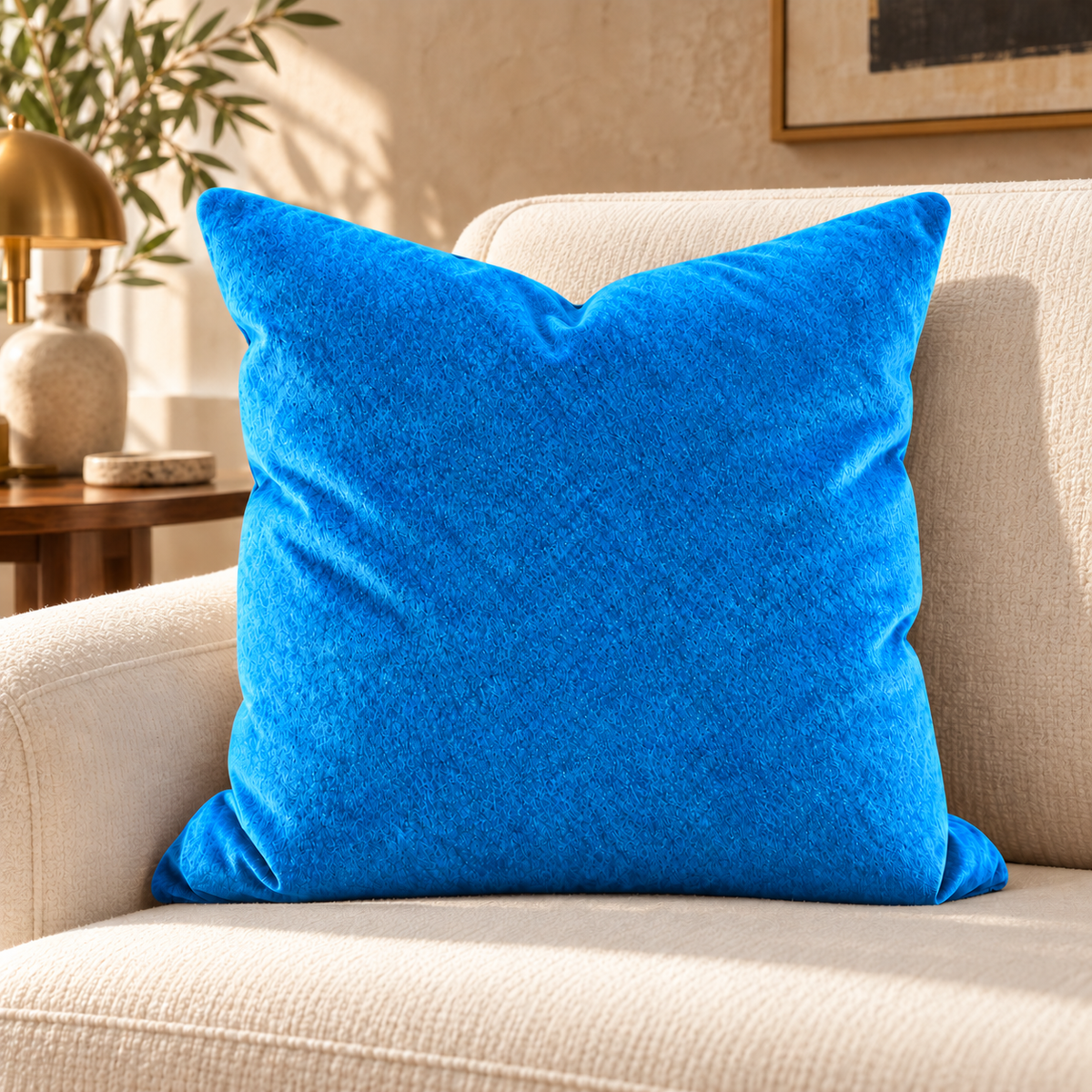 Peacock Mohair – 24" × 24" Luxury Square Pillow