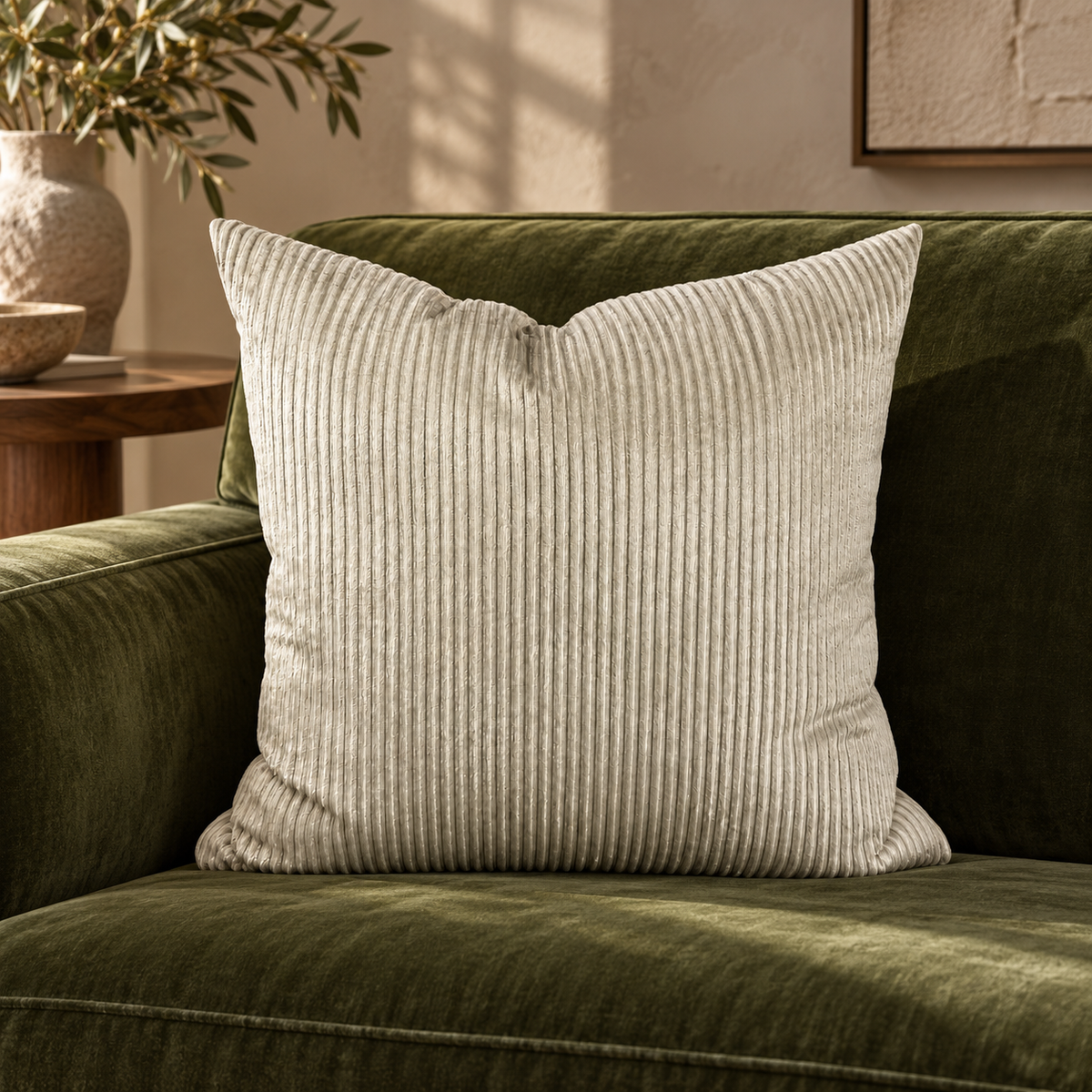 Sage Corduroy – 24" × 24" Luxury Square Pillow