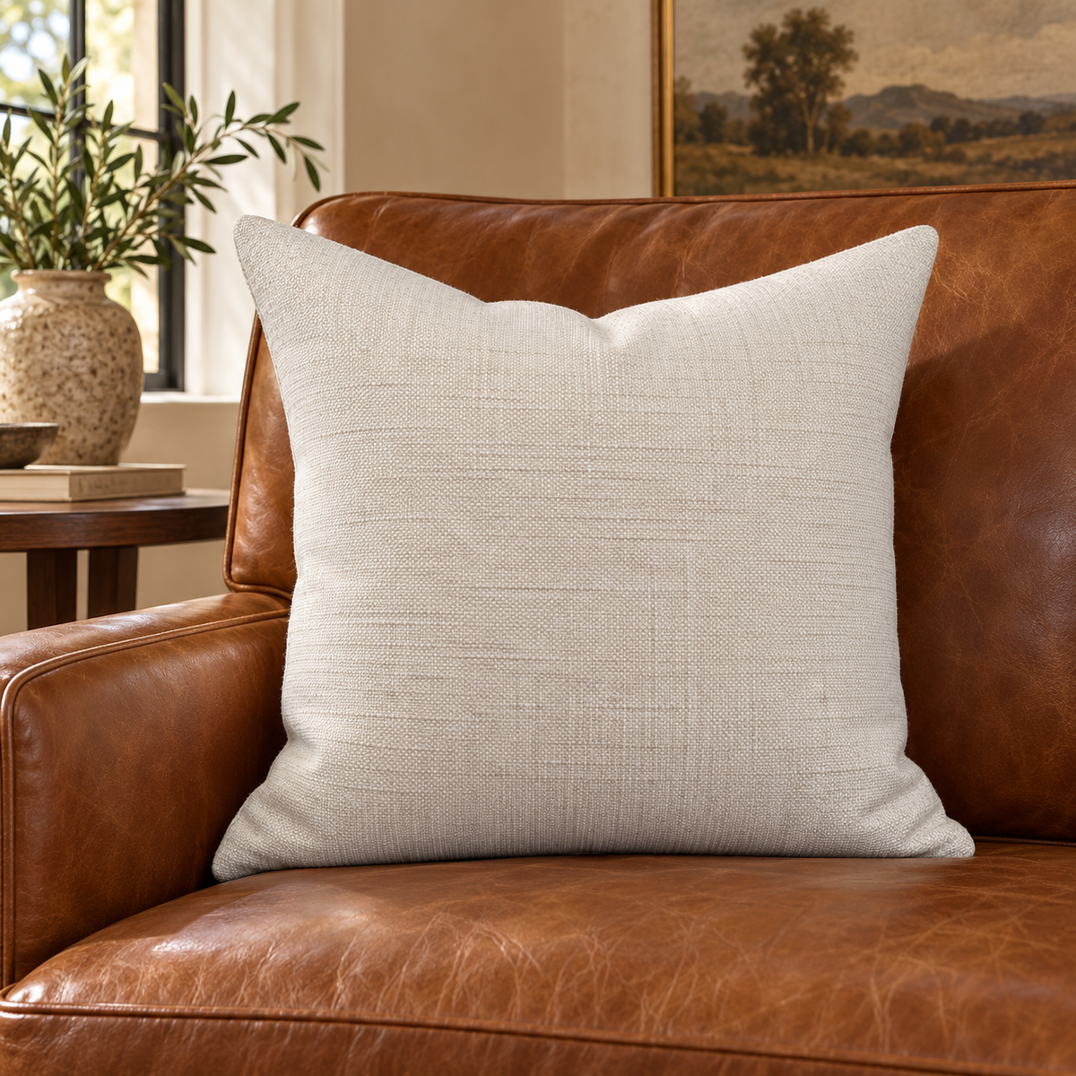 Sandstone Weave – 24" × 24" Luxury Square Pillow