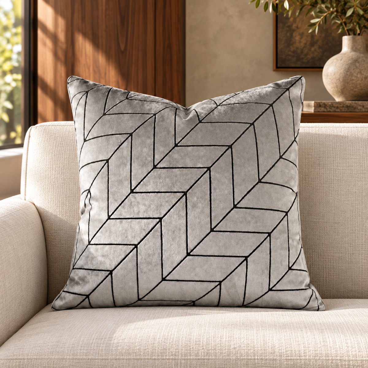 Villa Silver – 24" × 24" Luxury Square Pillow