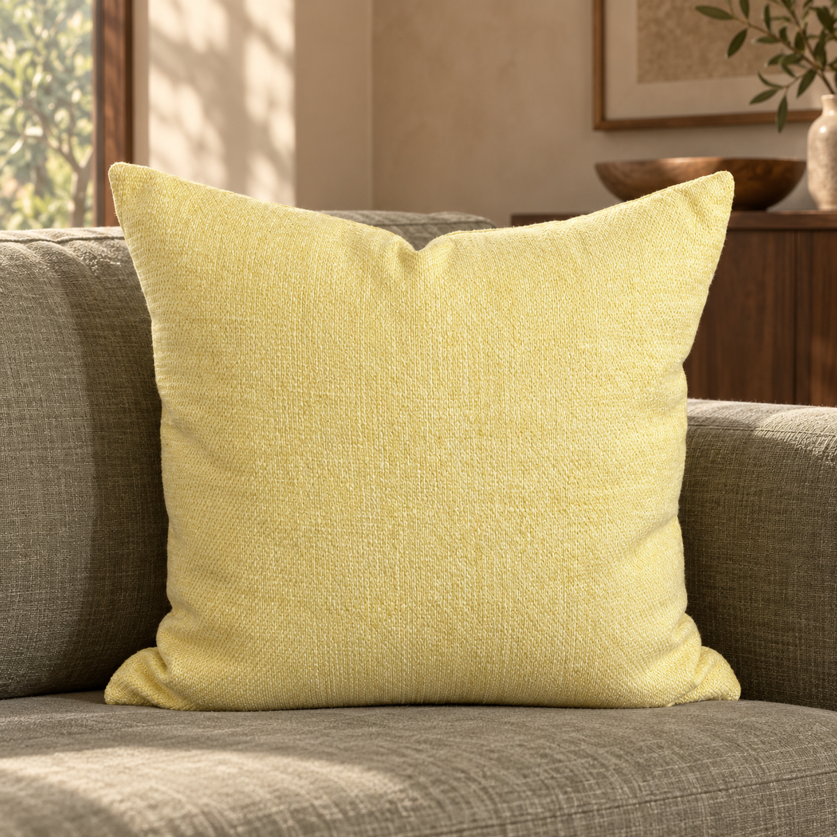 Yellow Chenille – 24" × 24" Luxury Square Pillow