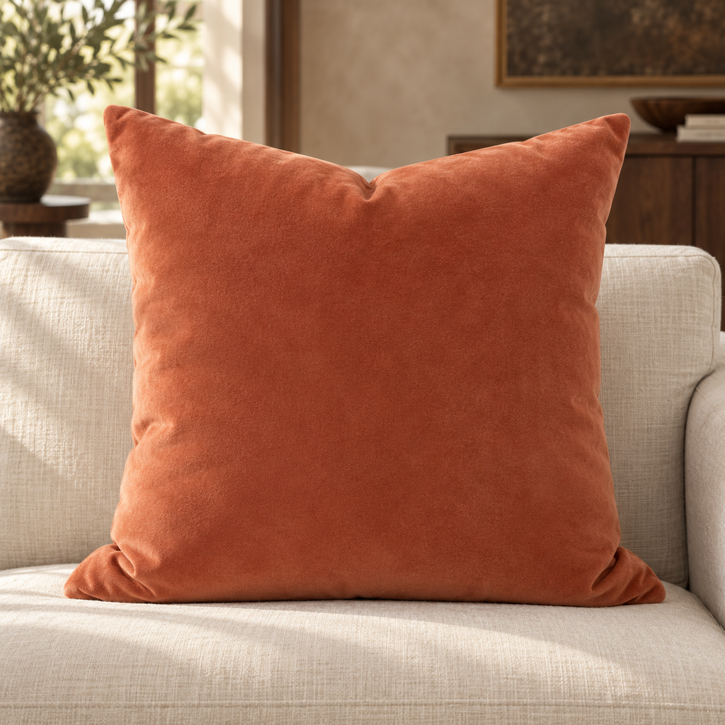 Salmon Velvet – 24" × 24" Luxury Square Pillow