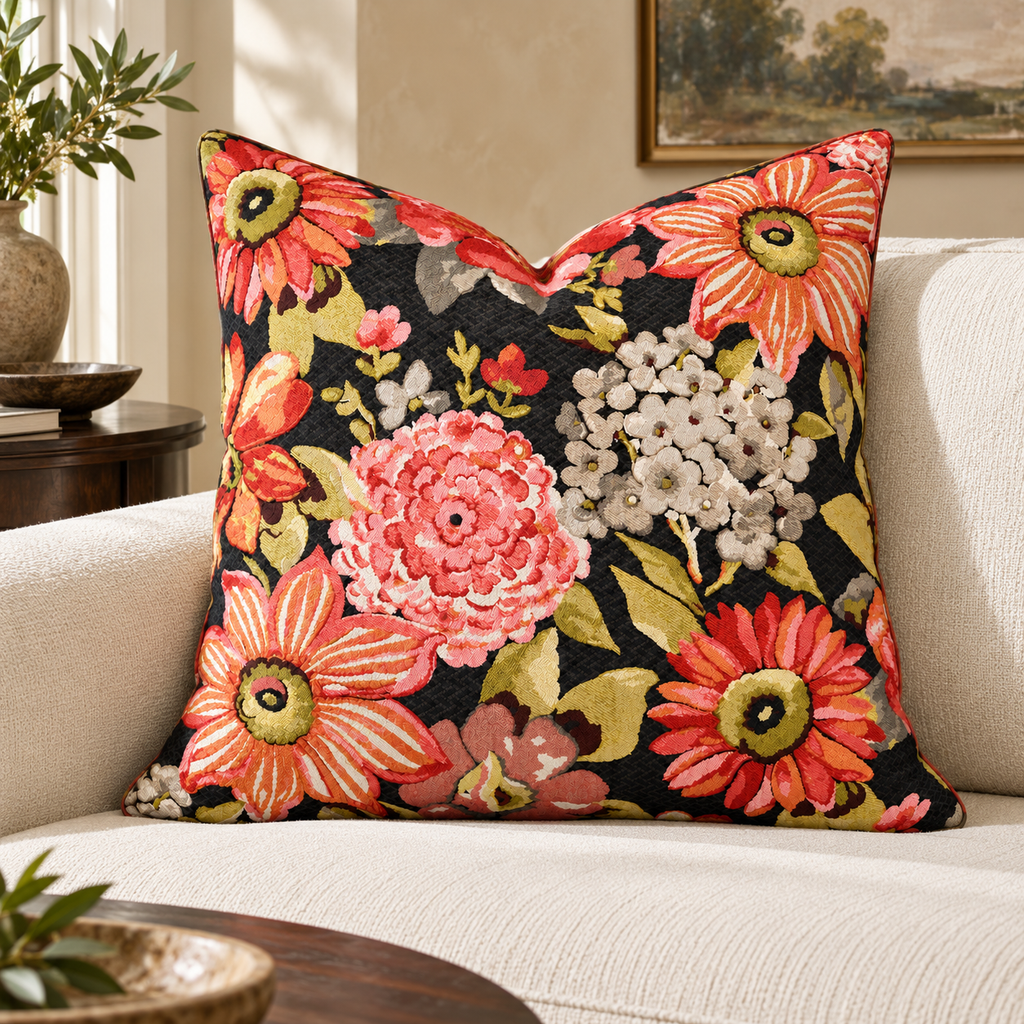 Geranium Charcoal – 24" × 24" Luxury Square Pillow